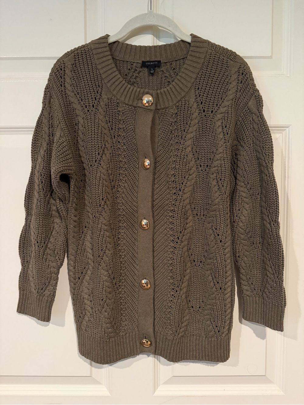 Talbots Cable Knit Cardigan with Gold Buttons